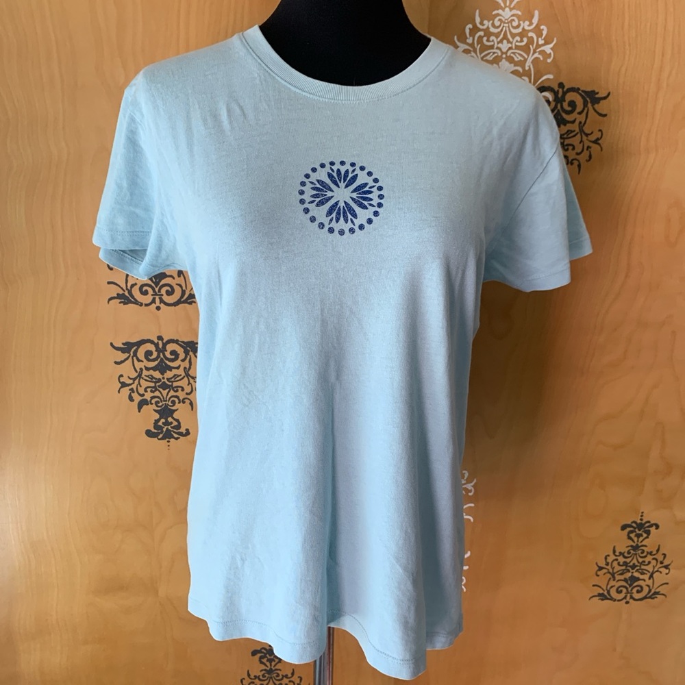 Vintage 2000s Y2K Short Sleeve T-Shirt Cotton Blue Scoop Neck S/M
